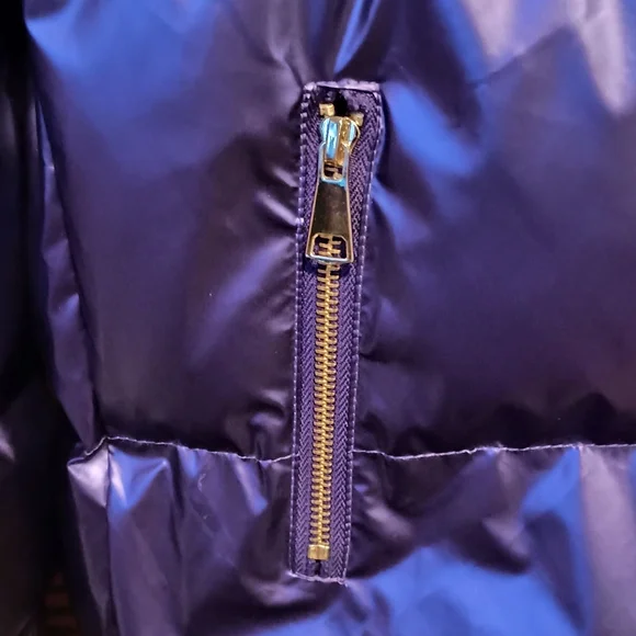 Shiny Purple Puffer Jacket with Fur Hood - Picture 7 of 8